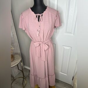 Chic Pink Midi Dress with Tie Waist
